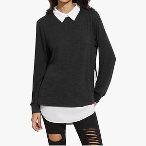 Romwe Women’s Classic Collar Curved Hem Pullover Shirt